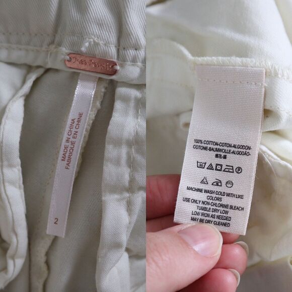 Free People Size 2 High-Waisted ‘90s Peg Pants Ivory Tie Waist Tapered Leg - Picture 4 of 12